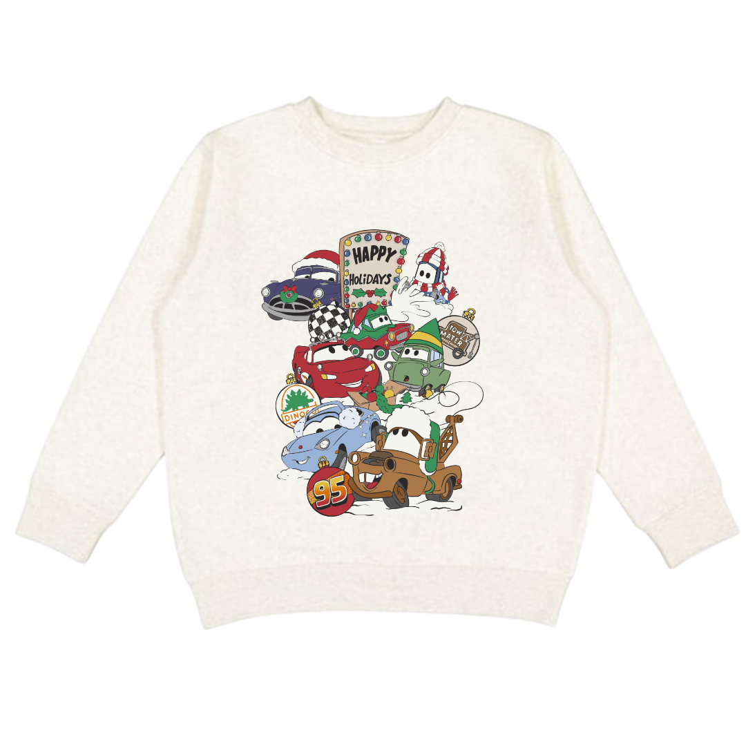 Holiday Cars • Long Sleeve • Kids • Cream