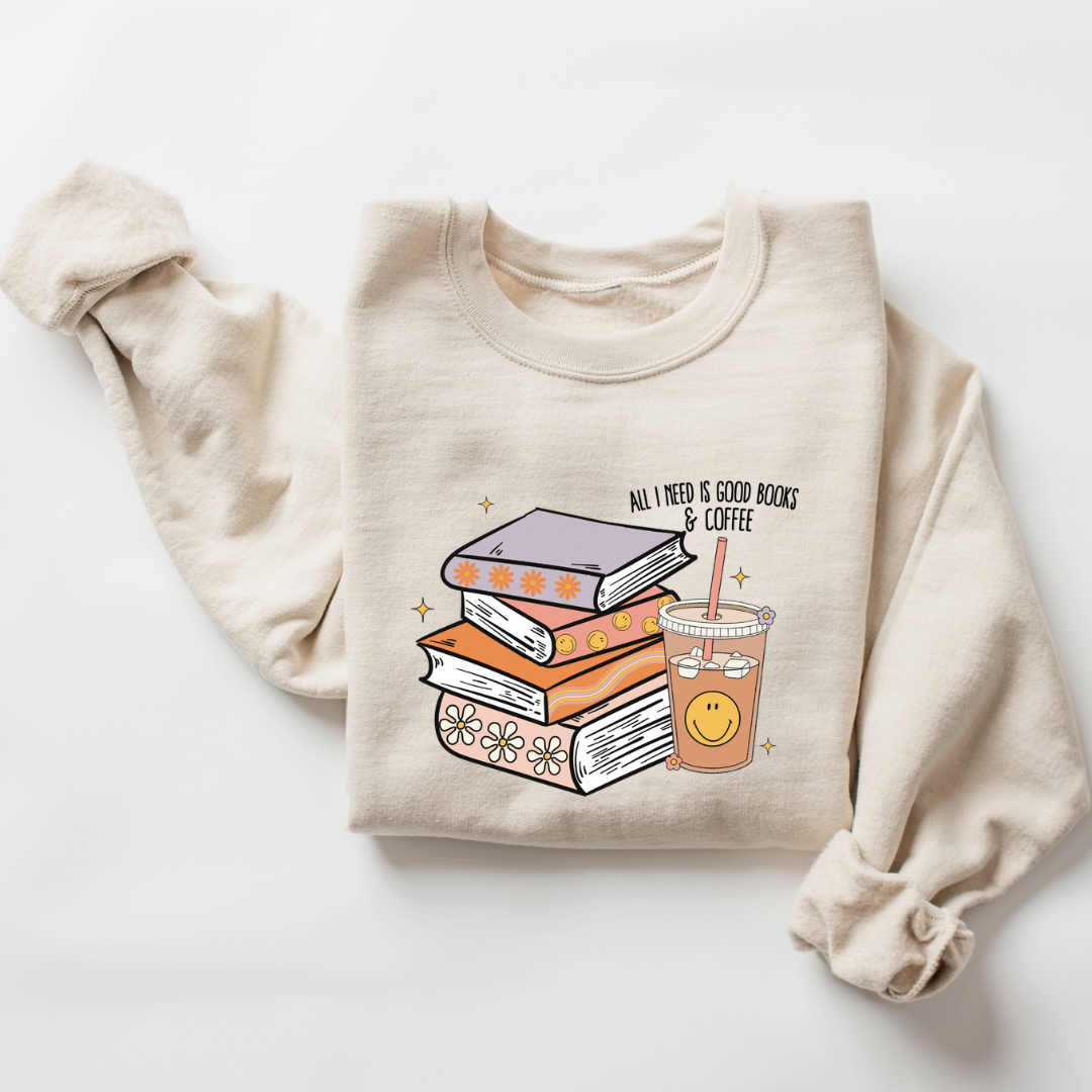 Books & Coffee • Crewneck • Bone