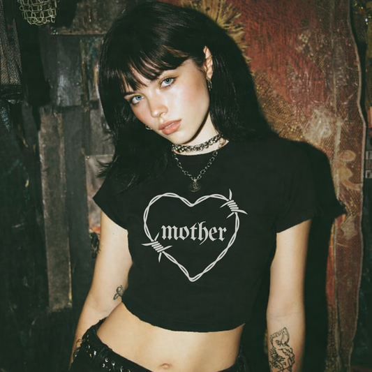Mother Barbwire • Cropped Baby Tee•Black