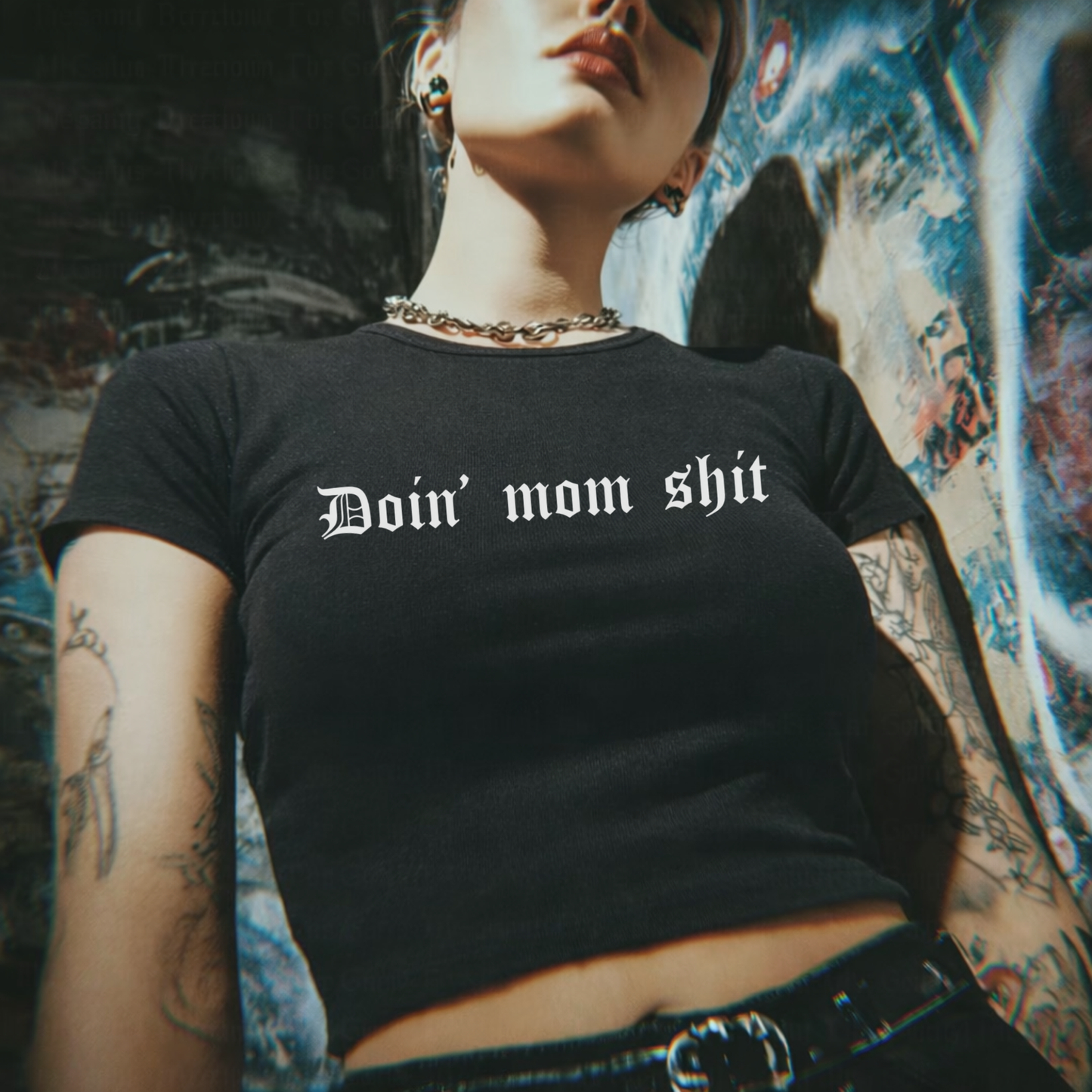 Mom Shit • Cropped Baby Tee•Black